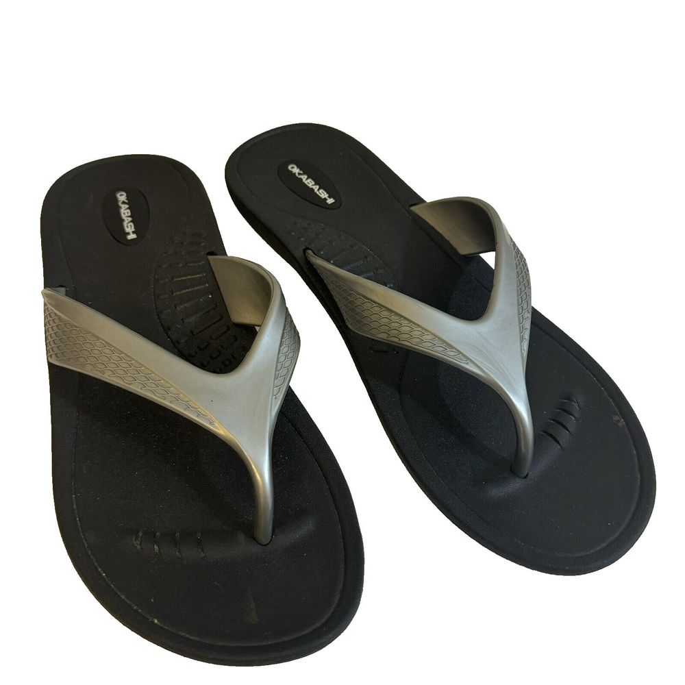 Okabashi Gray Black Slip On Flip Flop Sandals Unisex Large Silver